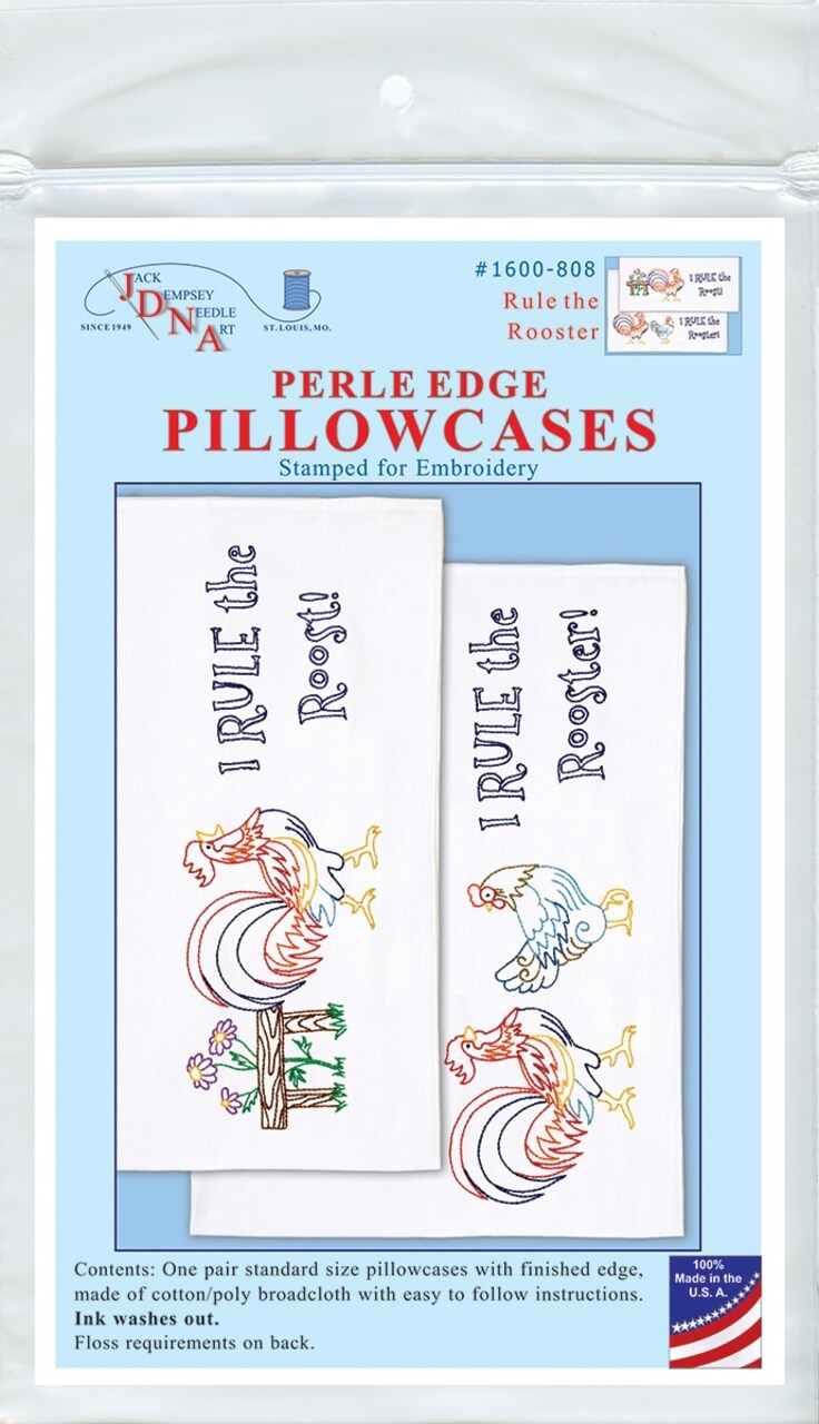 Jack Dempsey Stamped Pillowcases W/White Perle Edge 2/Pkg-Rule The Rooster